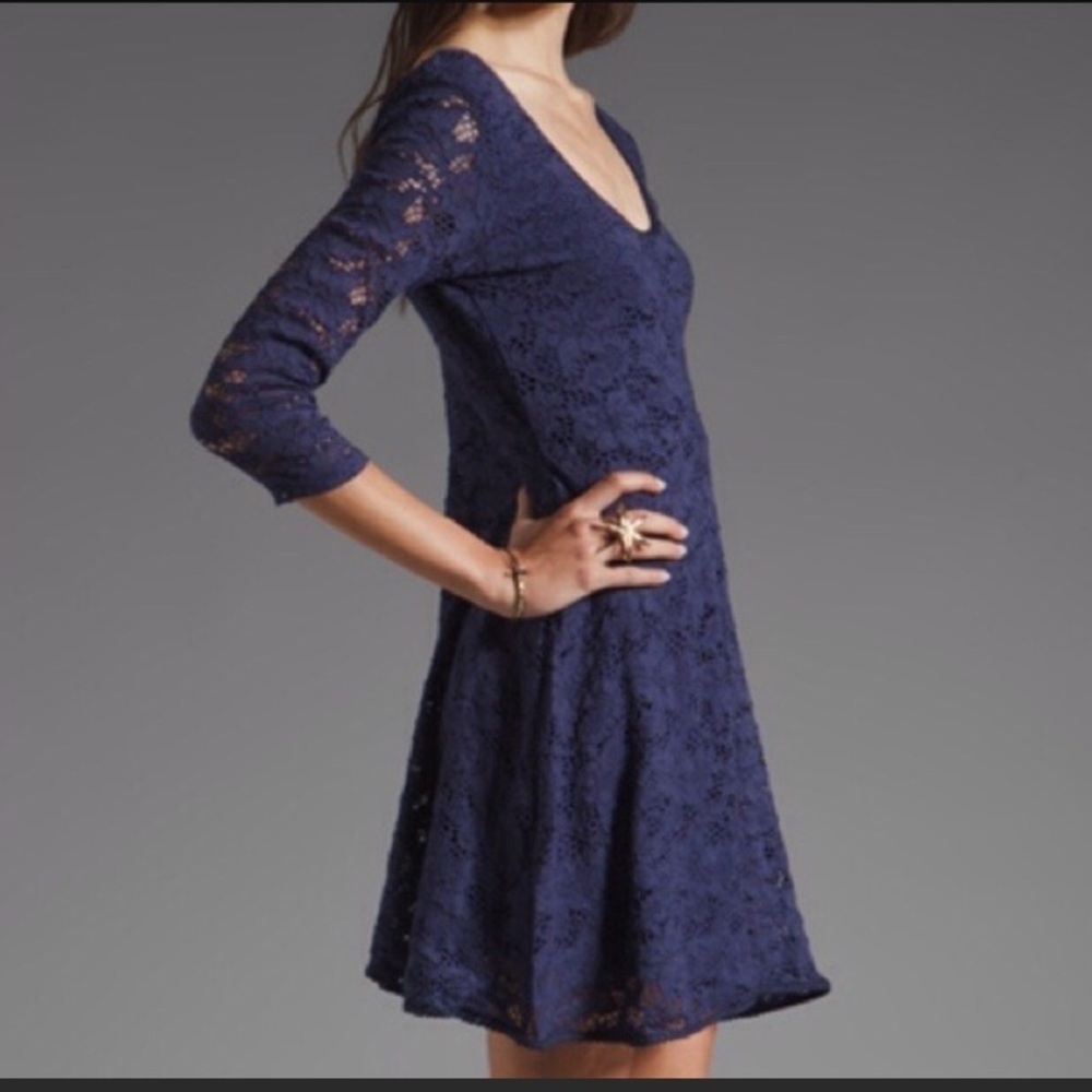 Free People Lace Dress Navy with 3/4 sleeve - Picture 2 of 8